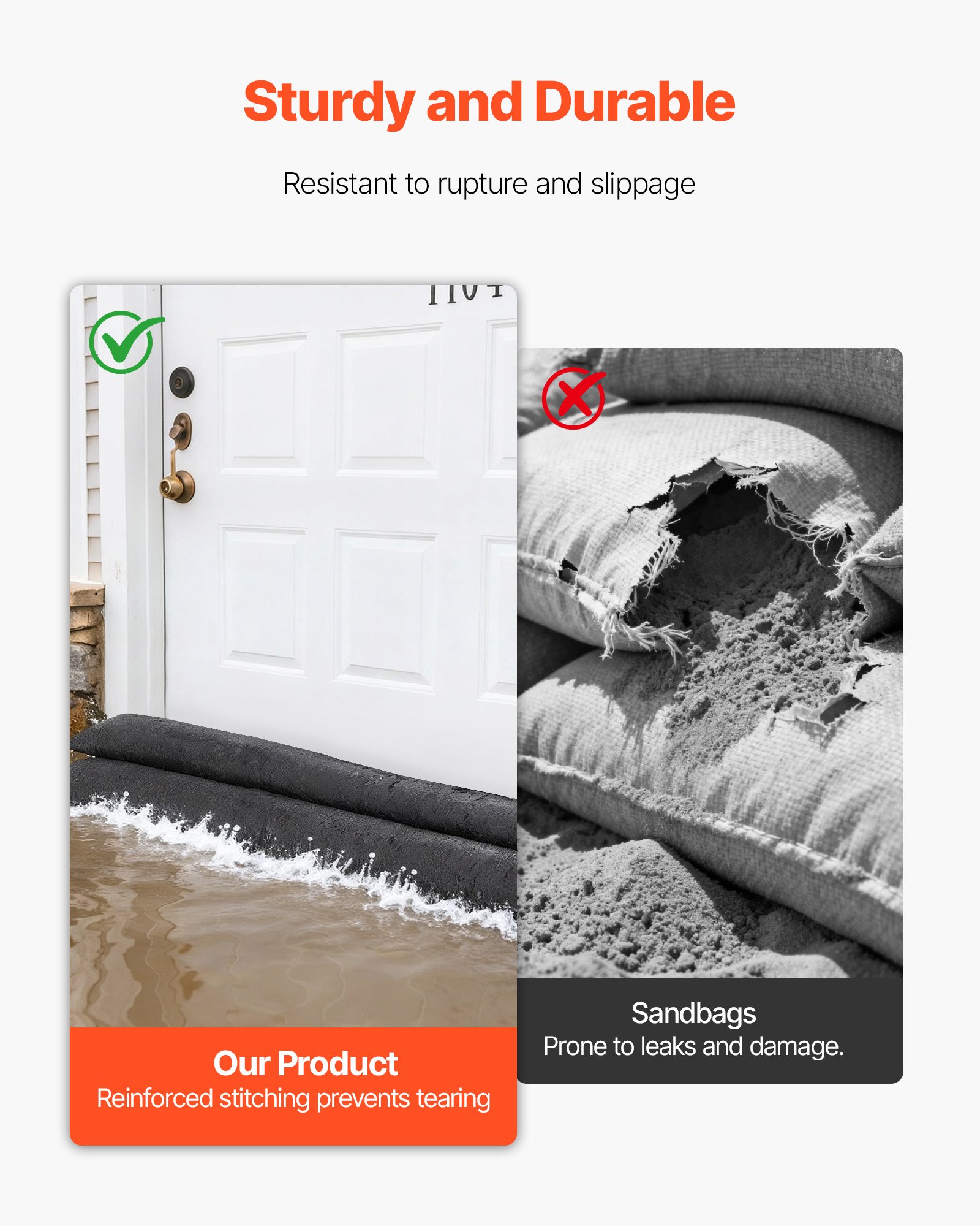 VEVOR Flood Barrier, 8 Pack, 480 x 435 mm Flood Bags Activated by Water, Reusable Water Absorbent Barrier, Sandless Sandbags Blockage, Flooding Prevention Bags for Home, Doorway, Basement, Garage