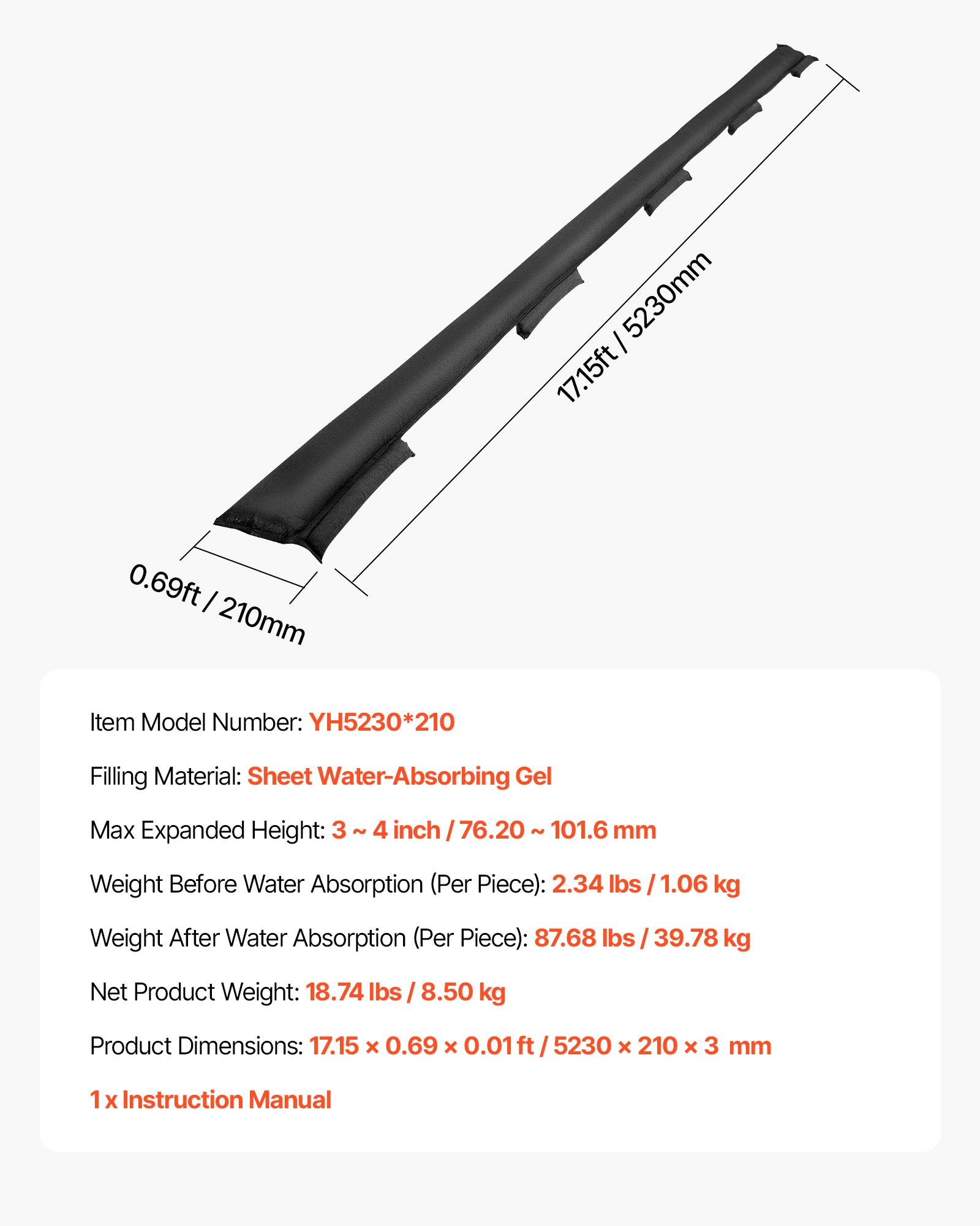 VEVOR Flood Barrier, 8 Pack, 480 x 435 mm Flood Bags Activated by Water, Reusable Water Absorbent Barrier, Sandless Sandbags Blockage, Flooding Prevention Bags for Home, Doorway, Basement, Garage