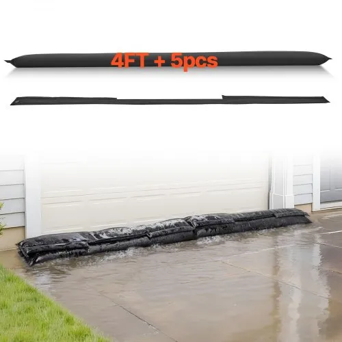 VEVOR Flood Barrier, 4 Pack, 5 x 0.7 ft Flood Bags Activated by Water, Reusable Water Absorbent Barrier, Sandless Sandbags Blockage, Flooding Prevention Bags for Home, Doorway, Basement, Garage