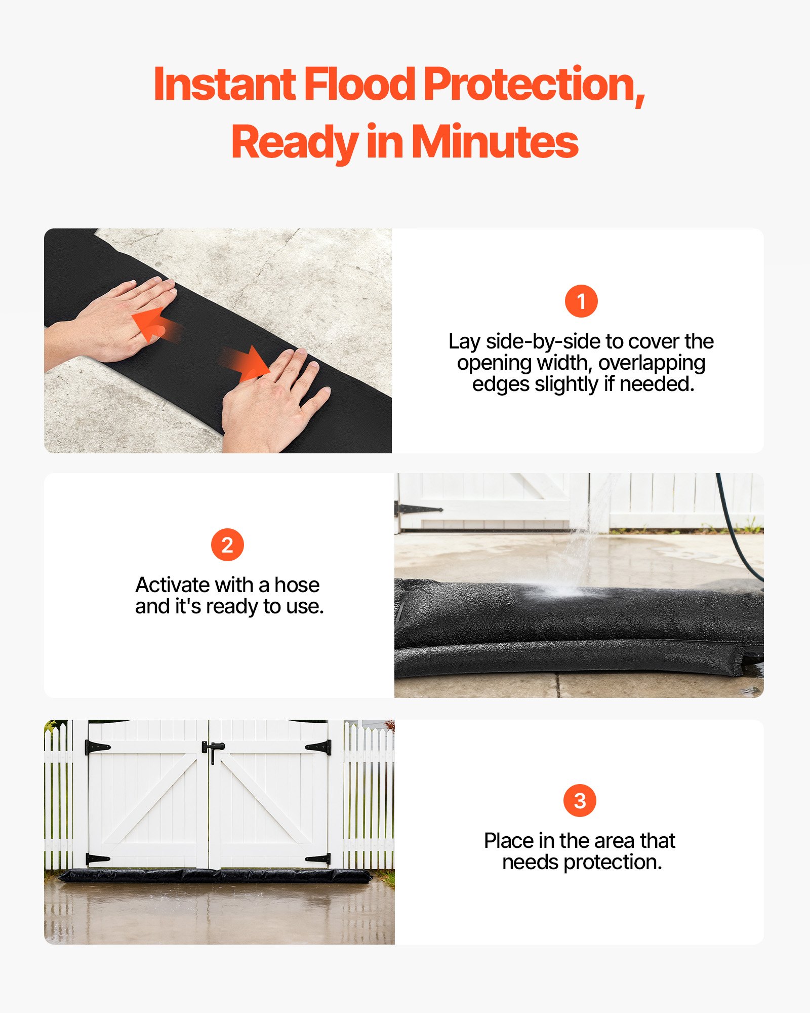 VEVOR Flood Barrier, 10 Pack, 1530 x 210 mm Flood Bags with Bucket, Reusable Water Absorbent Barrier Activated by Water, Sandless Sandbags Blockage, Flooding Prevention Bags for Basement, Garage, Doorway