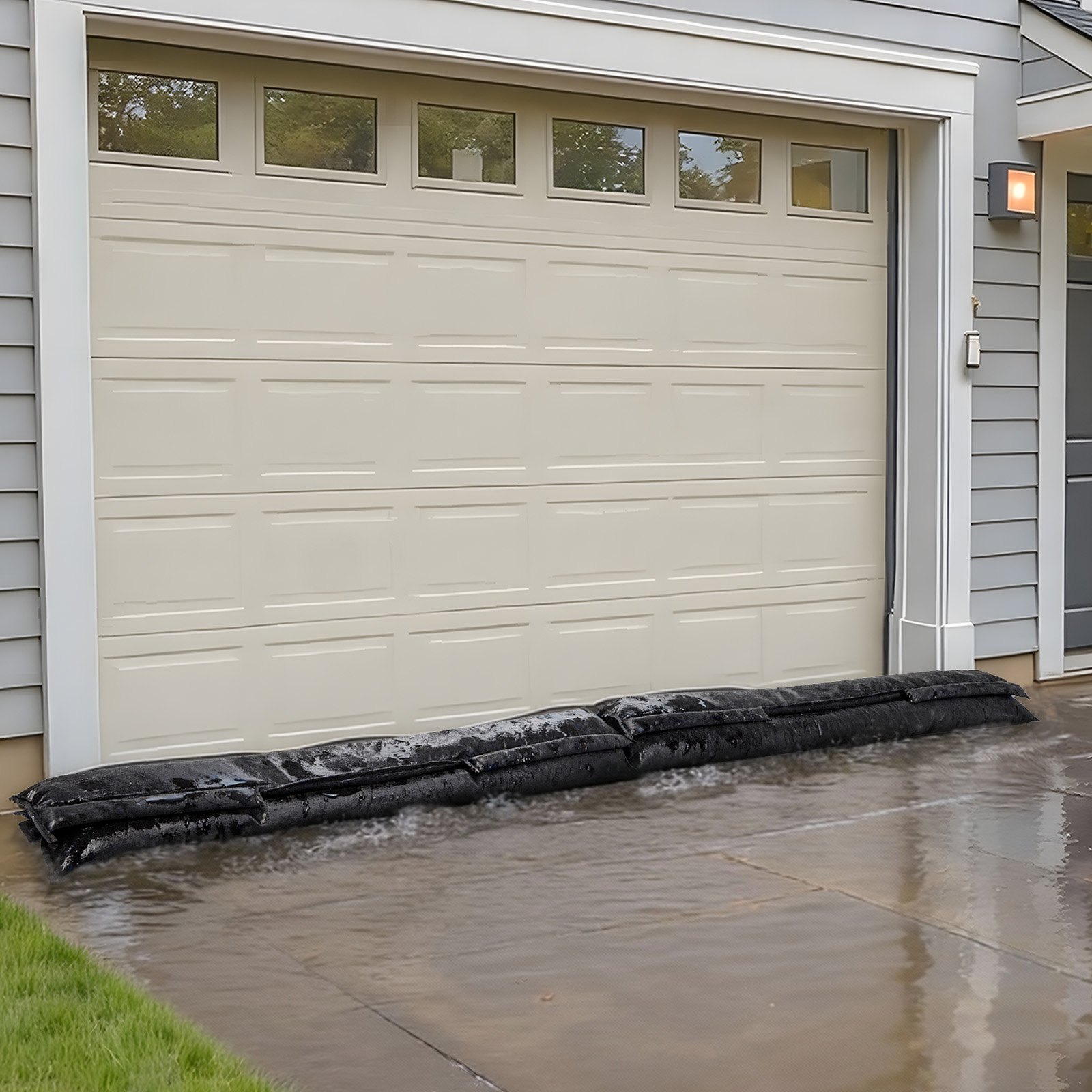 VEVOR Flood Barrier, 10 Pack, 1530 x 210 mm Flood Bags with Bucket, Water Absorbent Barrier Activated by Water, Sandless Sandbags Blockage, Flooding Prevention Bags for Basement, Garage, Doorway