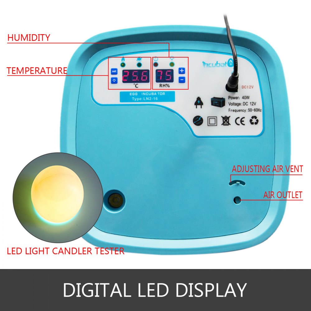 16 Egg Incubator Digital Automatic Turner Mini Hatcher Home Use Temperature Control Hatching