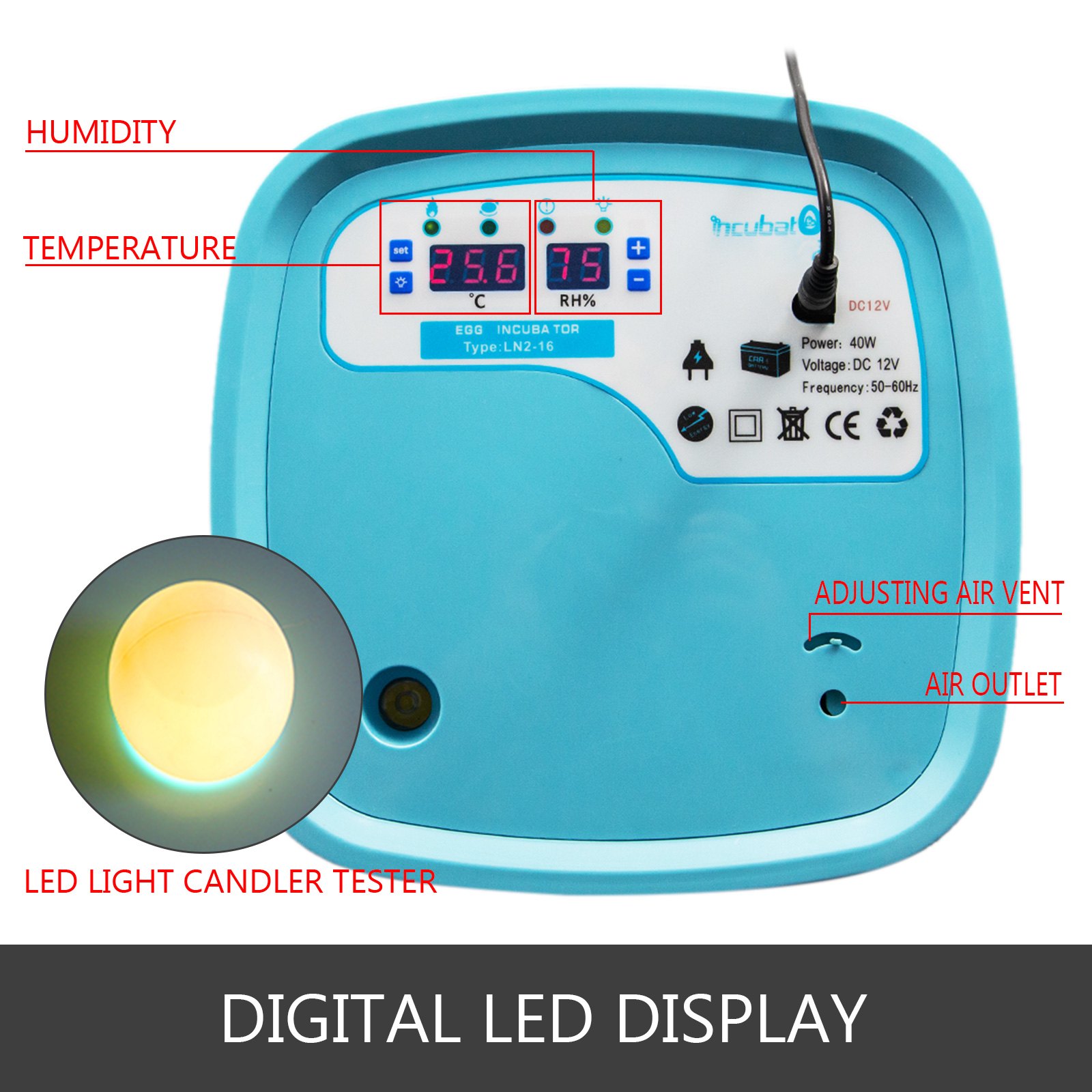 16 Egg Incubator Digital Automatic Turner Mini Hatcher Home Use Temperature Control Hatching