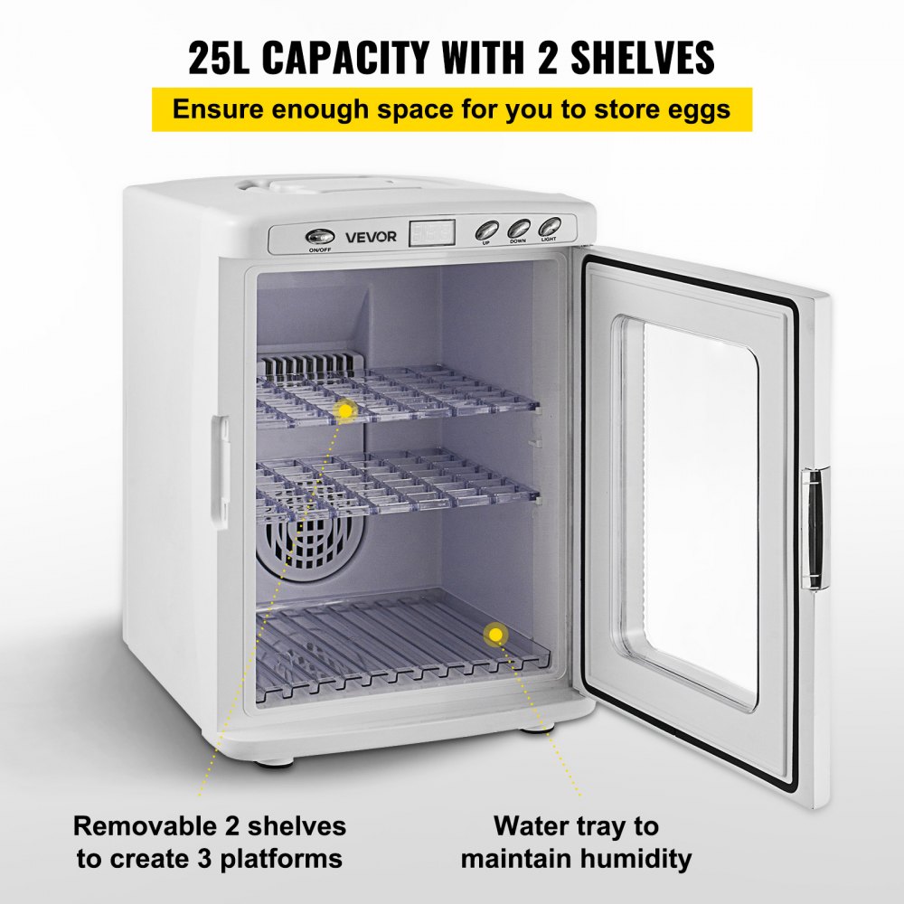 VEVOR Reptile Incubator, 25L Scientific Lab Incubator, Cooling and Heating 5 °C to 42 °C Automatic Incubator, 12V/110V White Reptile Egg Breeding Hatchery Work for Thermostats Snakes and Turtles