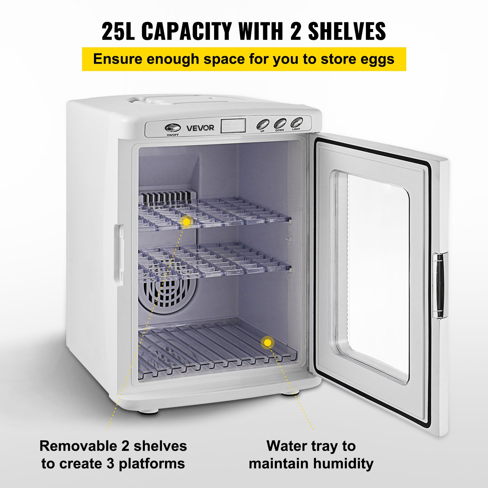 VEVOR Reptile Incubator, 25L Scientific Lab Incubator, Cooling and Heating 5 °C to 42 °C Automatic Incubator, 12V/110V White Reptile Egg Breeding Hatchery Work for Thermostats Snakes and Turtles