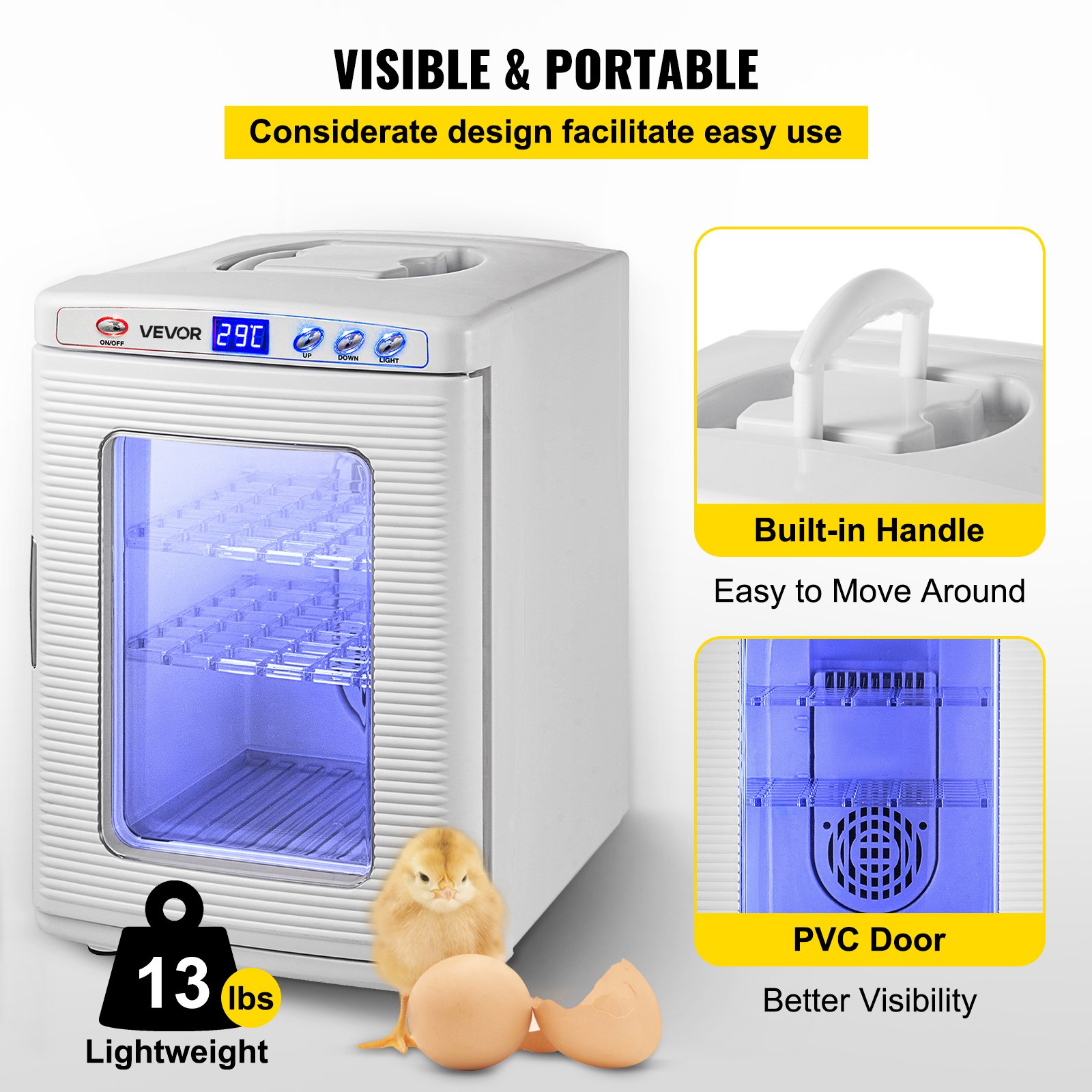 VEVOR Reptile Incubator, 25L Scientific Lab Incubator, Cooling and Heating 5 °C to 42 °C Automatic Incubator, 12V/110V White Reptile Egg Breeding Hatchery Work for Thermostats Snakes and Turtles