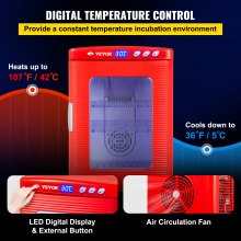 VEVOR Red Reptile Incubator 25L Scientific Lab Incubator Digital Incubator Cooling and Heating 5-42°C Reptile Egg Incubator 12V/110V Work for Small Reptiles