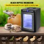 VEVOR reptile incubator with hatching reptile and poultry eggs on a wooden surface.