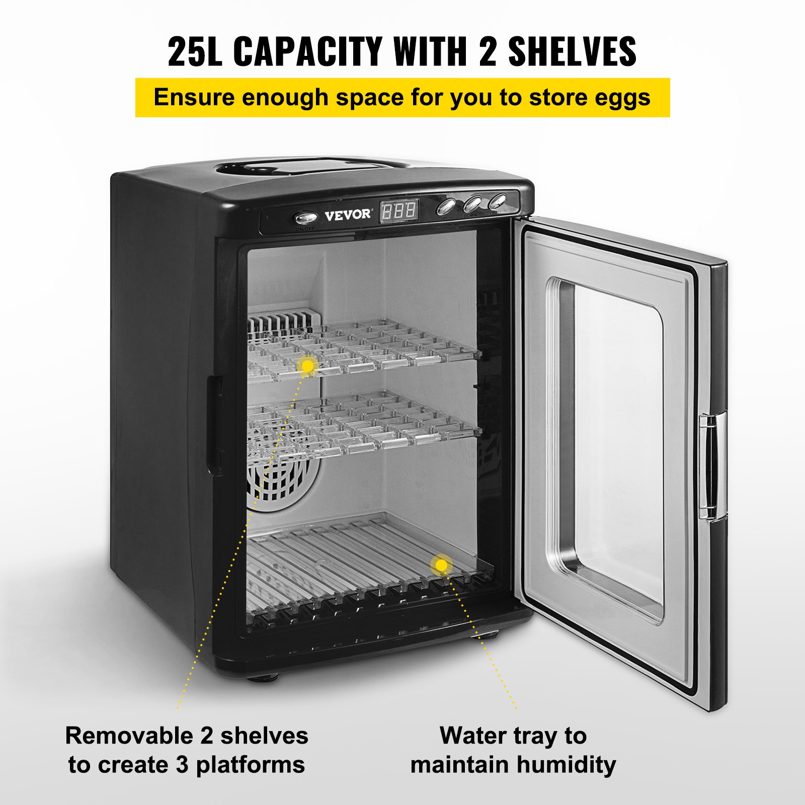 VEVOR Reptile Egg Incubator and Hatcher 25L Black Reptile Egg Incubator 5-42°C Scientific Hatcher Heating Bright LED Digital Display for Small Animals