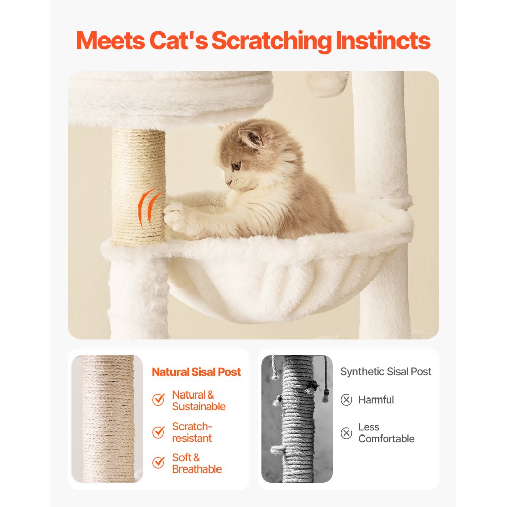 VEVOR Large Cat Tree with Litter Box Enclosure, 54.33 inches Tall, 2-in-1 Cat Tower, Multi-level Cat Condo Furniture with Sisal Scratching Posts, Perches, Hammock, Big Kittens House for Indoor Cats