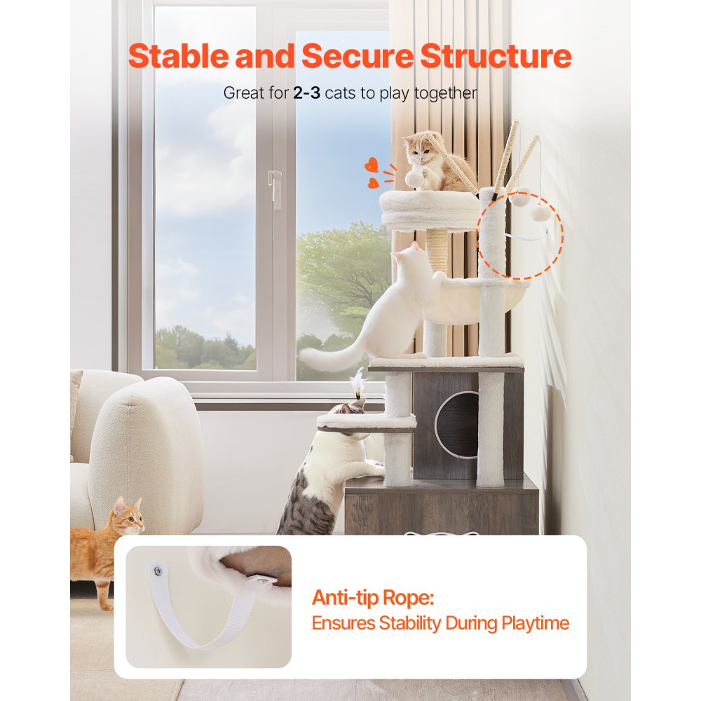 VEVOR Large Cat Tree with Litter Box Enclosure, 54.33 inches Tall, 2-in-1 Cat Tower, Multi-level Cat Condo Furniture with Sisal Scratching Posts, Perches, Hammock, Big Kittens House for Indoor Cats