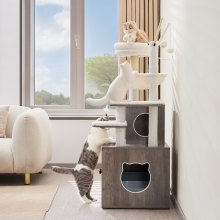 VEVOR Grand arbre à chat avec litière et cage 2 en 1 pour chat Maison de jeu d'intérieur pour chat