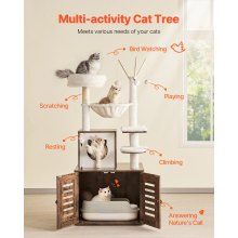 VEVOR Large Cat Tree Litter Box Enclosure 2-in-1 Cat Tower Indoor Cat Play House