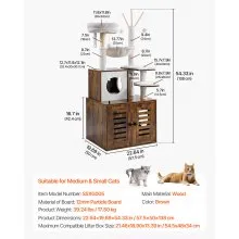VEVOR Large Cat Tree Litter Box Enclosure 2-in-1 Cat Tower Indoor Cat Play House