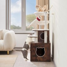 VEVOR Large Cat Tree Litter Box Enclosure 2-in-1 Cat Tower Indoor Cat Play House