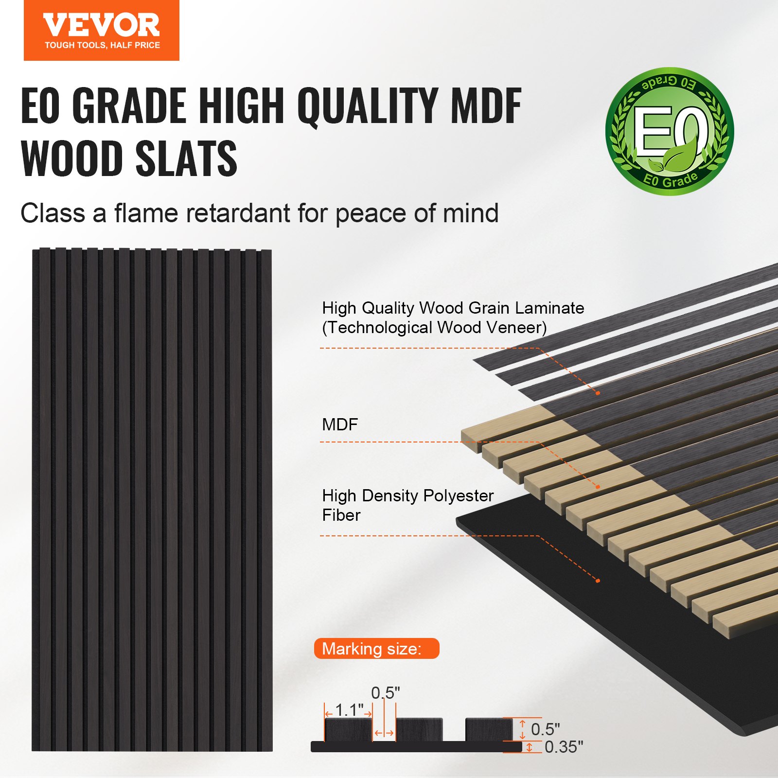 VEVOR Wood Slat Acoustic Panels, 23.6 x 47.2 inch, MDF Accent Wooden Wall Panels for Modern Interior Wall Decor, Faux Wood Wall Board Panels for Noise Reduction, Black Oak