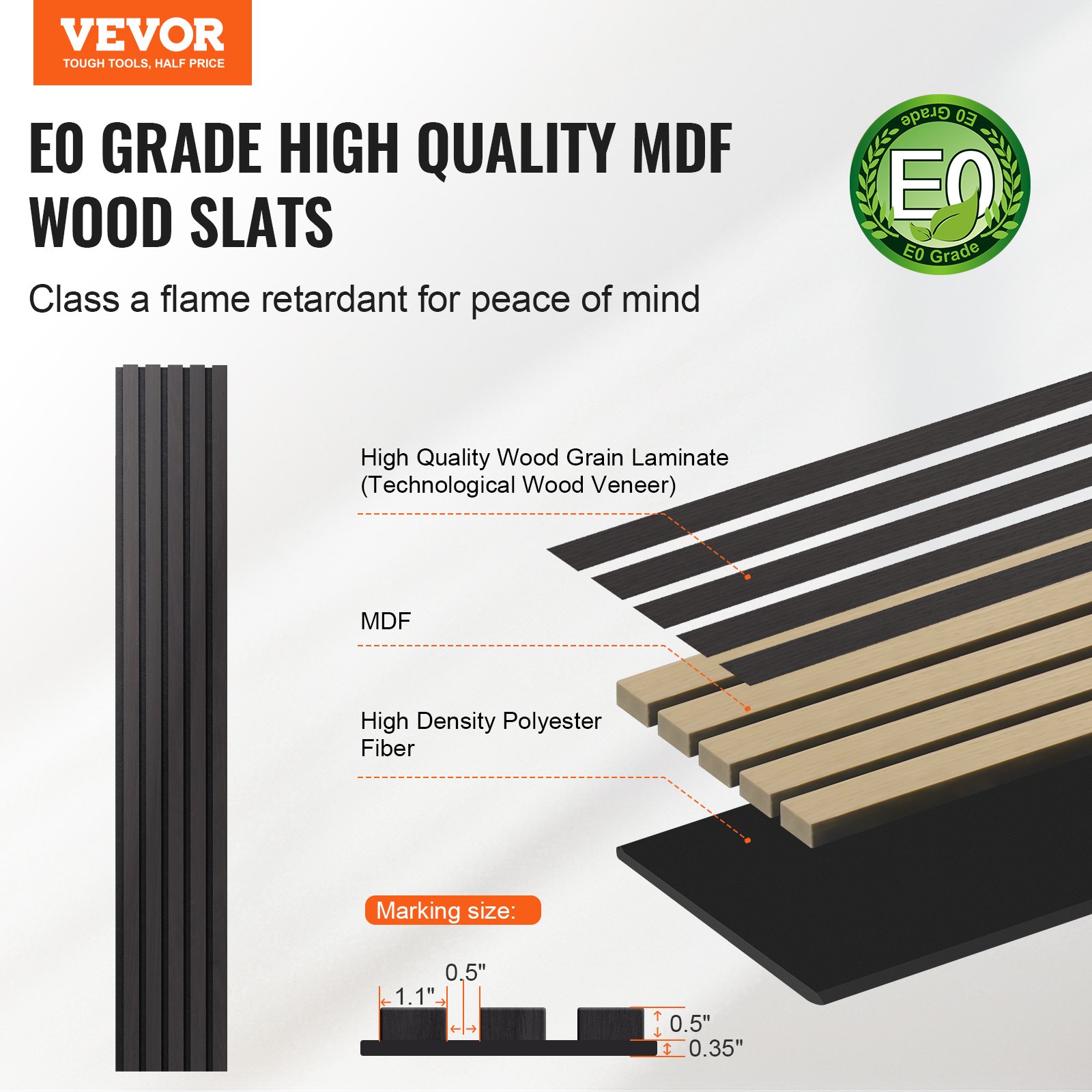 VEVOR Wood Slat Acoustic Panels, 7.9 x 94.5 inch, MDF Accent Wooden Wall Panels for Modern Interior Wall Decor, Faux Wood Wall Board Panels for Noise Reduction, Black Oak