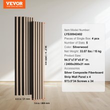 VEVOR Wood Slat Acoustic Panels 7.9 x 94.5 inch for Modern Wall Decor Silver Wood