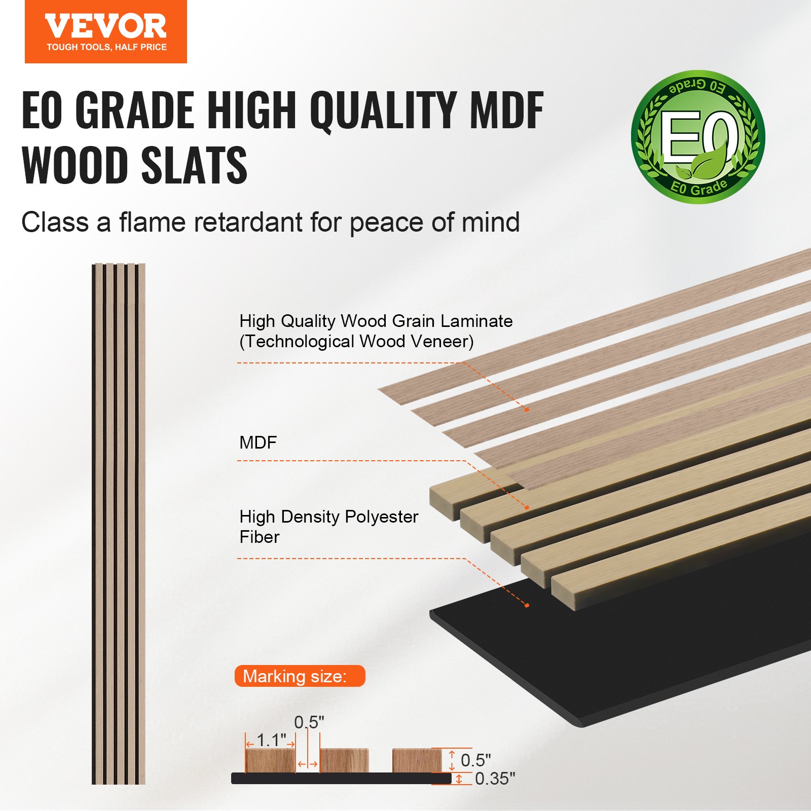 VEVOR Wood Slat Acoustic Panels, 7.9 x 94.5 inch, MDF Accent Wooden Wall Panels for Modern Interior Wall Decor, Faux Wood Wall Board Panels for Noise Reduction, Silver Wood