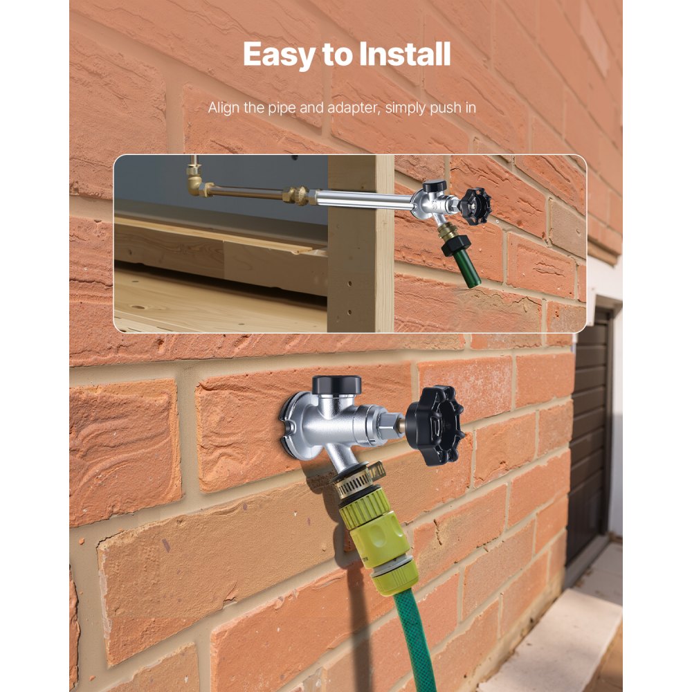 VEVOR 12-Inch Frost-Free Sillcock, 1/2" PTC x 3/4" MHT Hose Bibb, Anti-Siphon Lead-Free Brass Valve, Push-to-Connect Brass Plumbing Fitting, Compatible with PEX, Copper, CPVC Pipes