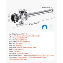 12 in Frost-Free Sillcock 1/2" PTC x 3/4" MHT Hose Bibb Anti-Siphon Valve
