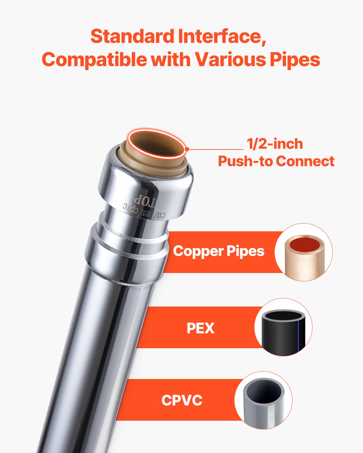 VEVOR 12-Inch Frost-Free Sillcock, 1/2" PTC x 3/4" MHT Hose Bibb, Anti-Siphon Lead-Free Brass Valve, Push-to-Connect Brass Plumbing Fitting, Compatible with PEX, Copper, CPVC Pipes