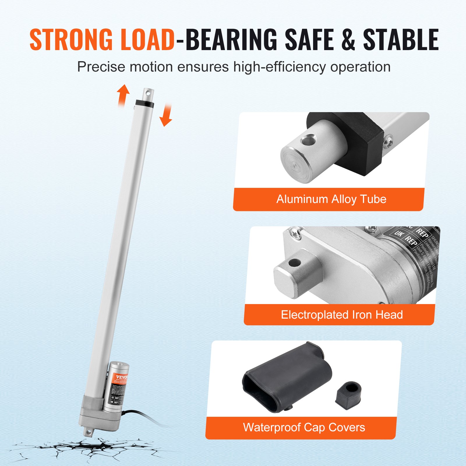 VEVOR Linear Actuator 12V, 20 Inch Waterproof IP65 Linear Actuator, 660lbs/3000N 0.19"/s Linear Motion Actuator with Mounting Bracket for Outdoor Use