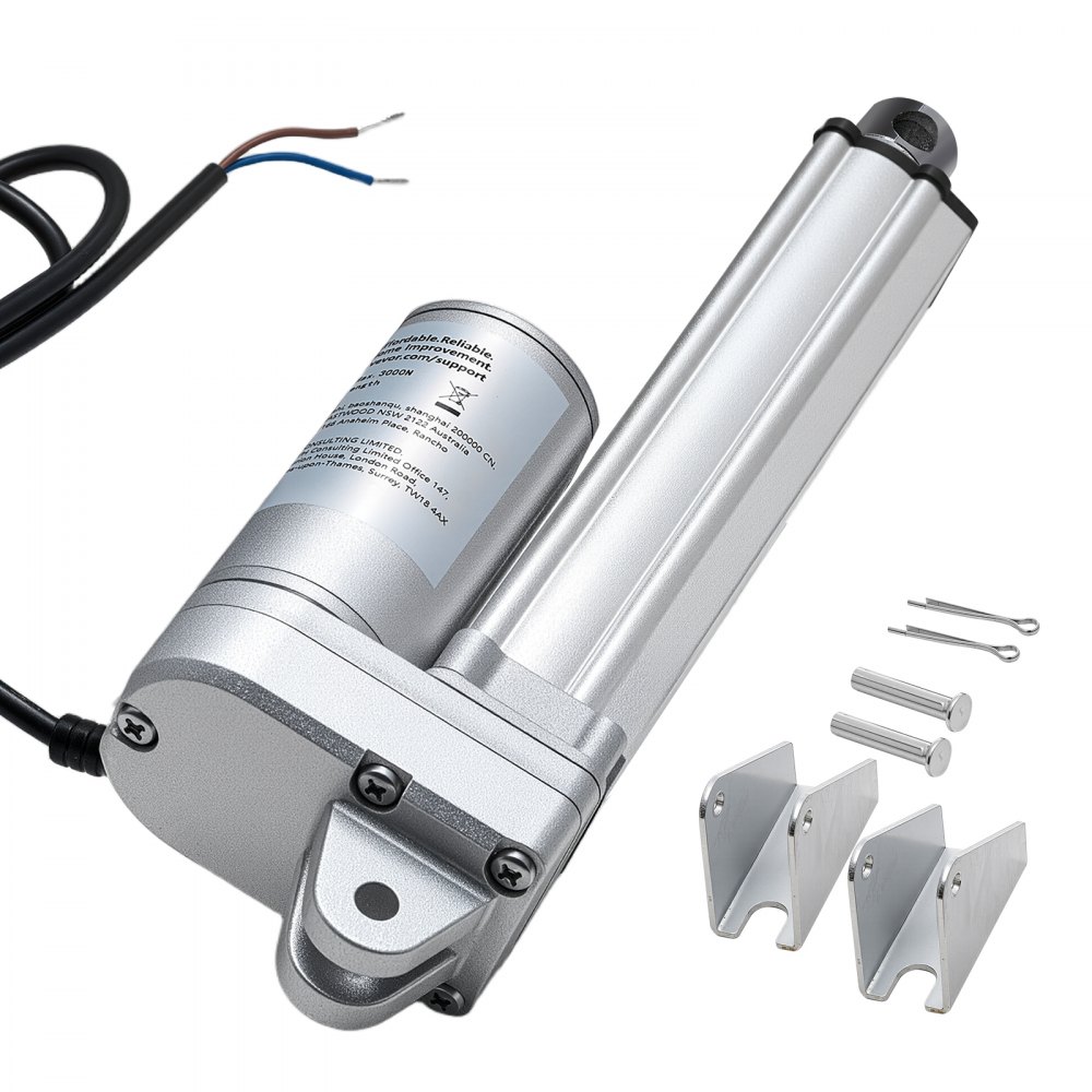 Actuator liniar VEVOR 12V, cursă 101,6 mm, actuator liniar impermeabil IP65, actuatoare de mișcare 3000N 5 mm/s cu suporturi de montare pentru trackere solare, utilaje industriale, deschizător de uși