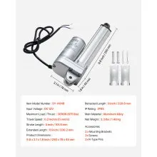 VEVOR 12V Linear Actuator, 4 Inch IP65 Waterproof Linear Actuator, 675lbs/3000N 0.2"/s Motion Actuators with Mounting Brackets for Outdoor Use