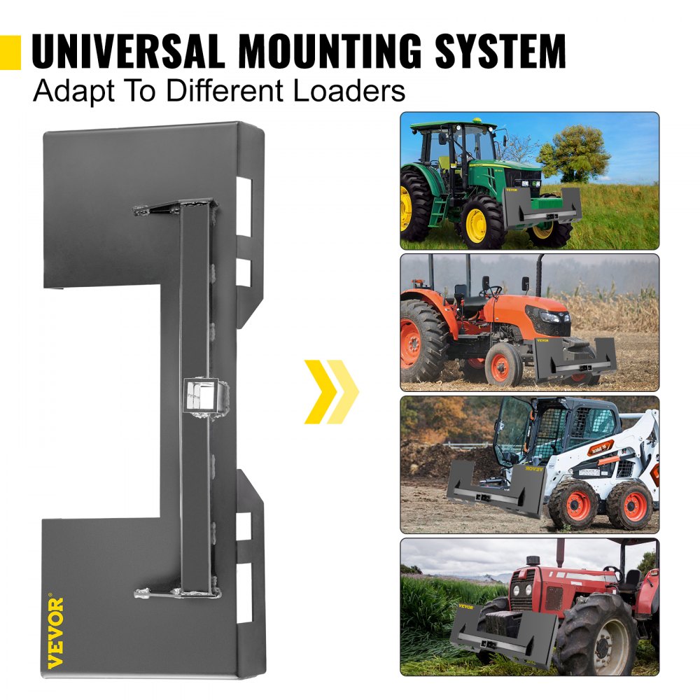 VEVOR Universal Skid Steer Mount Plate 6.35mm Thick Skid Steer Plate Attachment1360.78kgWeight Capacity Quick Attach Mount Plate Steel Adapter Loader Easy to Weld or Bolt to Different Accessories Gray