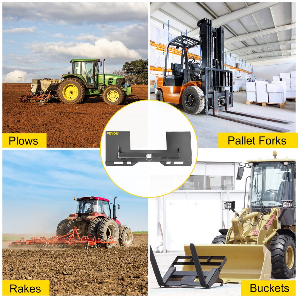 VEVOR Universal Skid Steer Mount Plate 1/4" Thick Skid Steer Plate Attachment 3000LBS Weight Capacity Quick Attach Mount Plate Steel Adapter Loader Easy to Weld or Bolt to Different Accessories Gray
