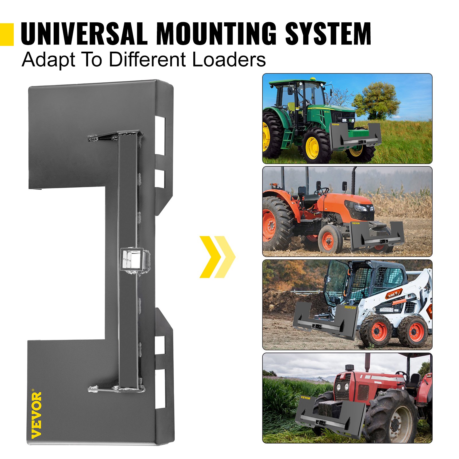 VEVOR Universal Skid Steer Mount Plate 6.35mm Thick Skid Steer Plate Attachment1360.78kgWeight Capacity Quick Attach Mount Plate Steel Adapter Loader Easy to Weld or Bolt to Different Accessories Gray