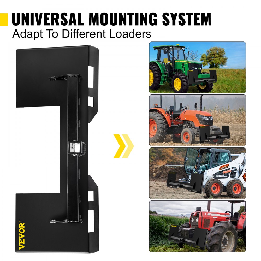 Placa de montaje universal VEVOR para minicargadora de 1/4" de grosor, capacidad de peso de 3000 lb, placa de montaje de conexión rápida, adaptador de acero, cargador, fácil de soldar o atornillar a diferentes accesorios, color negro.