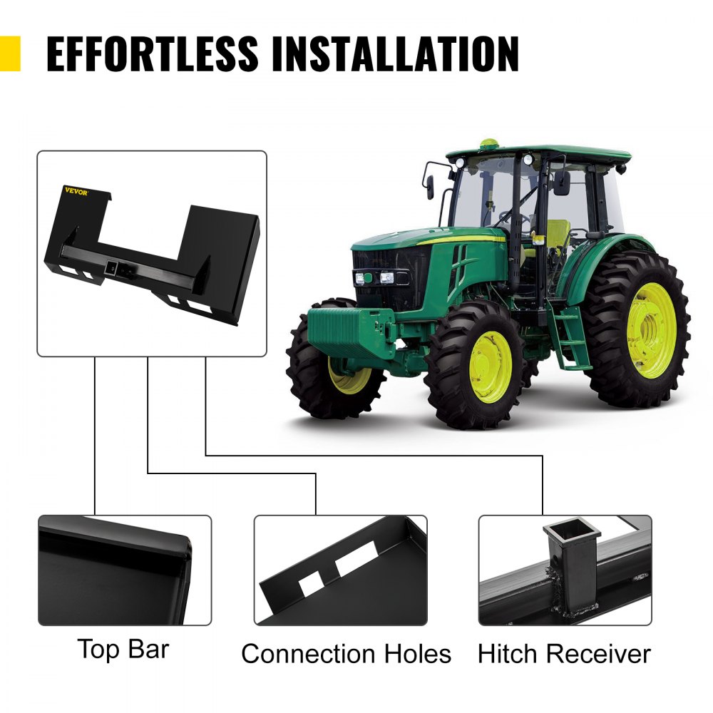 Placa de montaje universal VEVOR para minicargadora de 1/4" de grosor, capacidad de peso de 3000 lb, placa de montaje de conexión rápida, adaptador de acero, cargador, fácil de soldar o atornillar a diferentes accesorios, color negro.