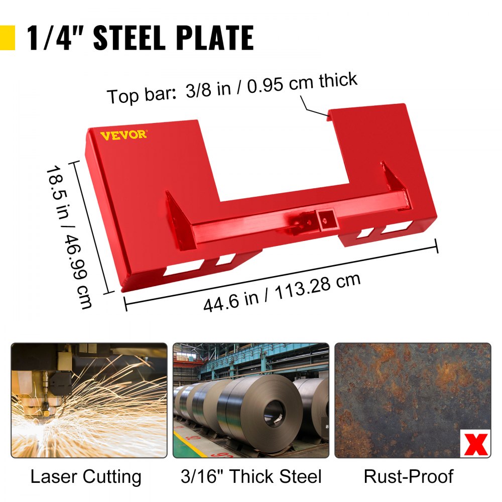 VEVOR Universal Quick Tach Skid Steer Mount Plate 1/4 Adapter Steel Loader Red