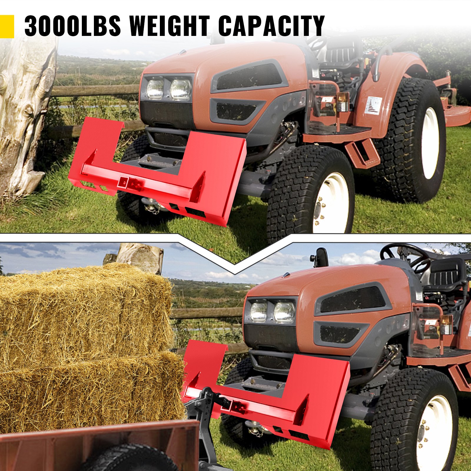 VEVOR Universal Skid Steer Mount Plate 1/4\" Thick Skid Steer Plate Attachment 3000LBS Weight Capacity Quick Attach Mount Plate Steel Adapter Loader Easy to Weld or Bolt to Different Accessories Red