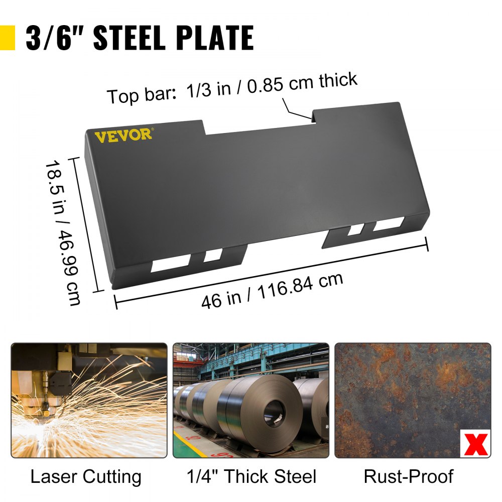 VEVOR Universal Skid Steer Mount Plate 3/16" Thick Skid Steer Plate Attachment 3000LBS Weight Capacity Easy to Weld or Bolt to Different Accessories(Regular)