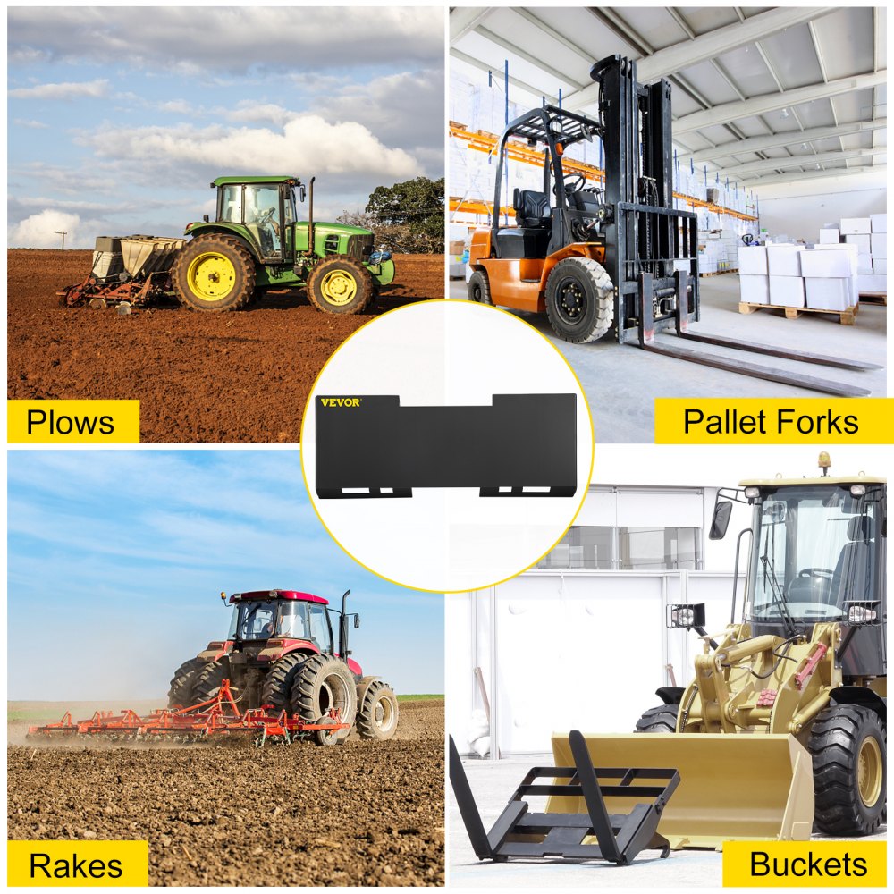 VEVOR Universal Skid Steer Mount Plate 3/16" Thick Skid Steer Plate Attachment 3000LBS Weight Capacity Easy to Weld or Bolt to Different Accessories(Regular)