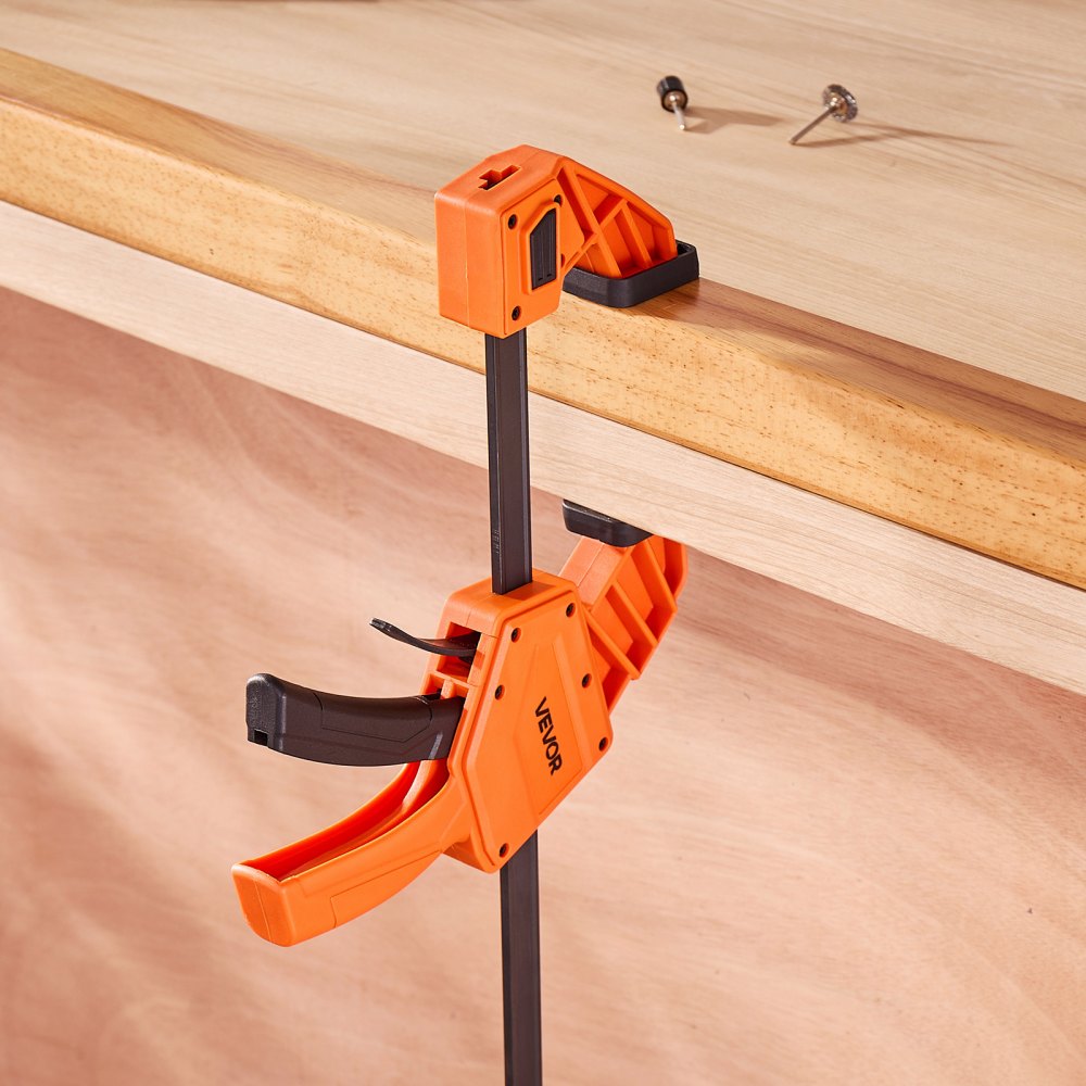 VEVOR Bar Clamps for Woodworking, 2-Pack 30.48 cm One-Handed Clamp/Spreader, Quick-Grip F-Clamp with 154 kg Load Limit, Premium Plastic and Carbon Steel, for Woodworking Metal working, Orange + Black