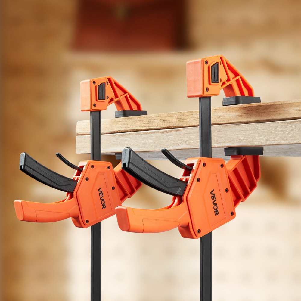 VEVOR Bar Clamps for Woodworking, 2-Pack 30.48 cm One-Handed Clamp/Spreader, Quick-Grip F-Clamp with 154 kg Load Limit, Premium Plastic and Carbon Steel, for Woodworking Metal working, Orange + Black
