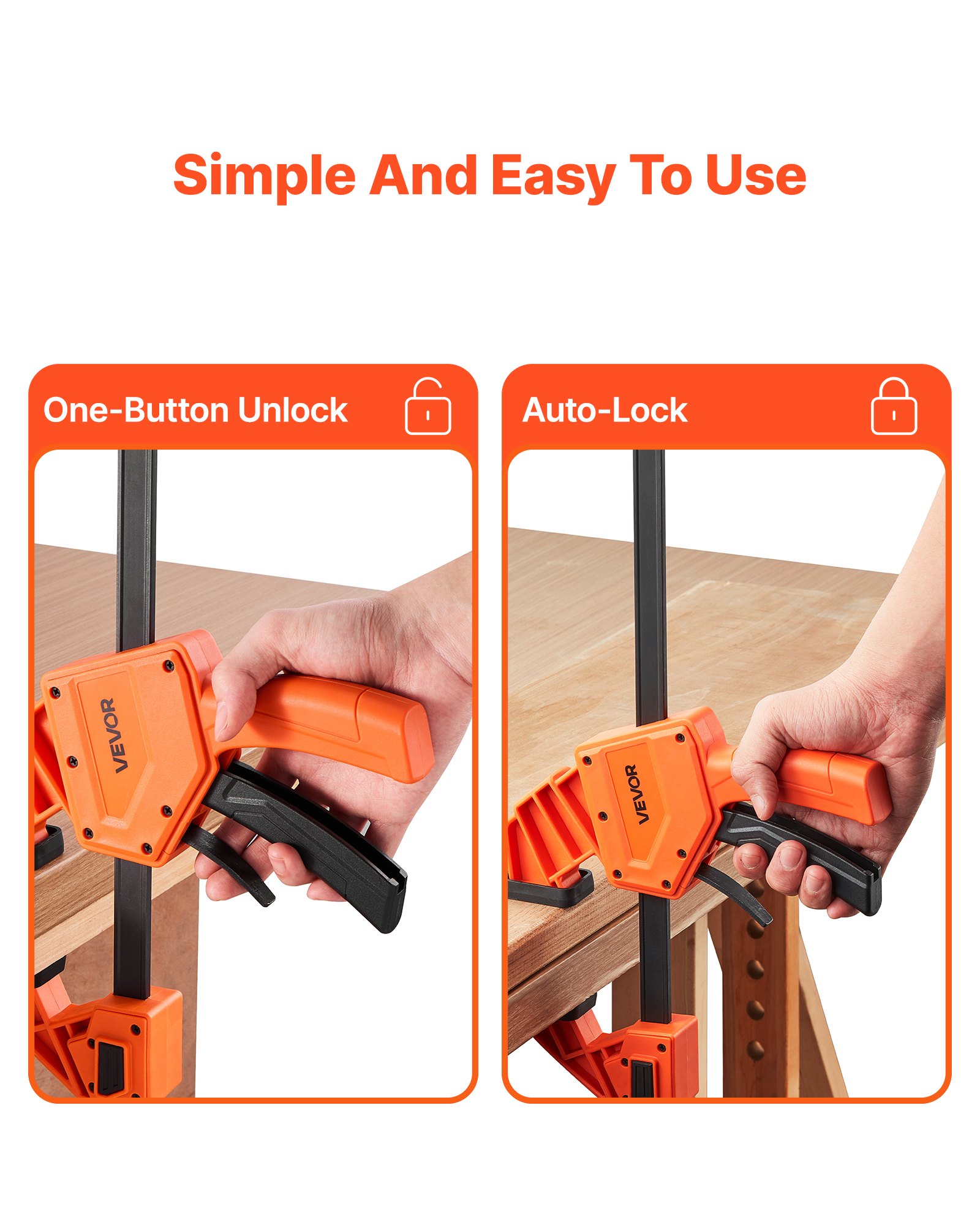 VEVOR Bar Clamps for Woodworking, 2-Pack 30.48 cm One-Handed Clamp/Spreader, Quick-Grip F-Clamp with 154 kg Load Limit, Premium Plastic and Carbon Steel, for Woodworking Metal working, Orange + Black