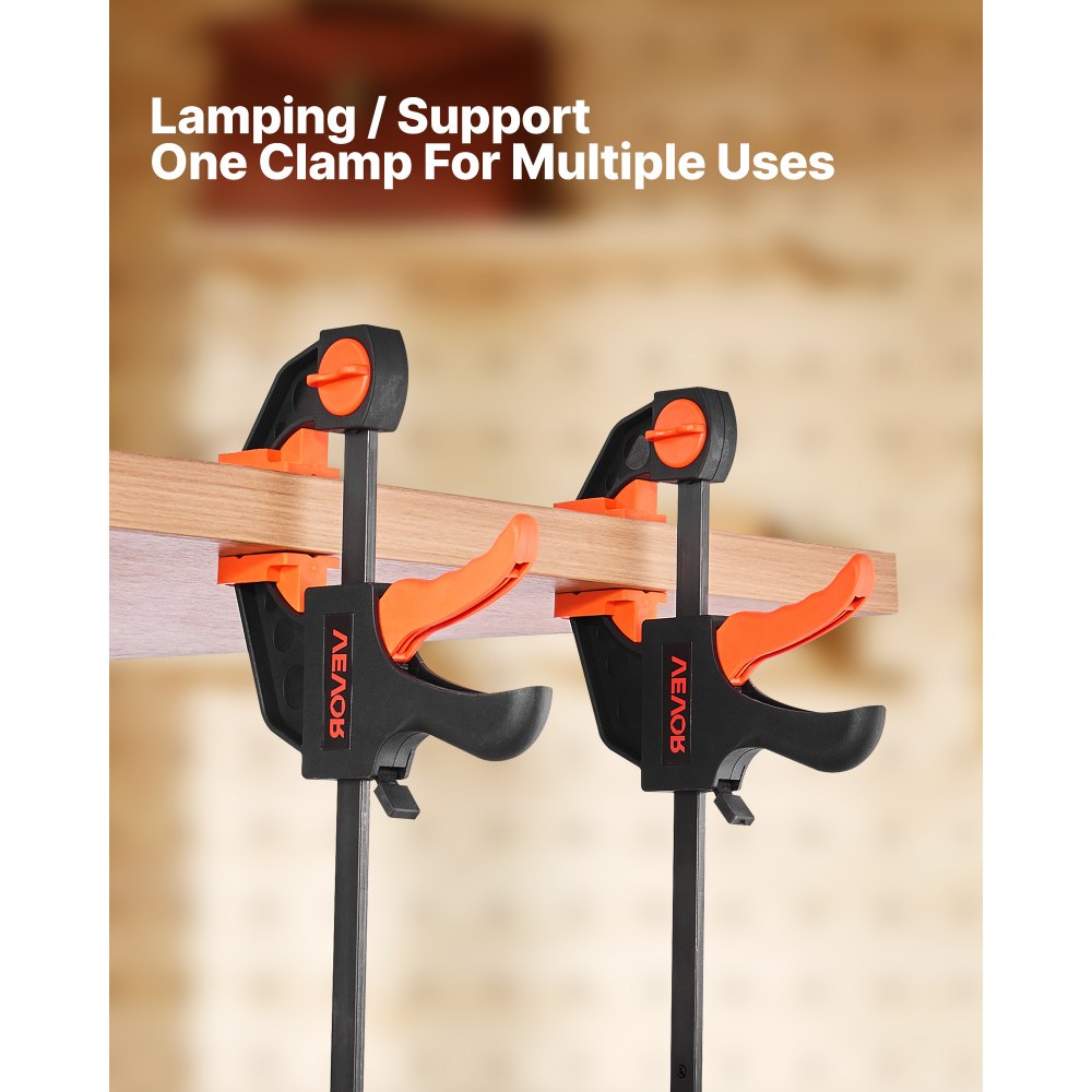 VEVOR Bar Clamps for Woodworking, 2-Pack 30.48 cm and 2-Pack 15.24 cm, One-Handed Clamp/Spreader, Quick-Grip F-Clamp with 70 kg Load Limit, Premium Plastic and Steel, for Woodworking Metal working
