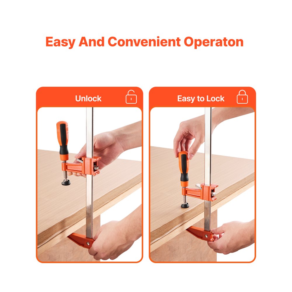 VEVOR Bar Clamps for Woodworking, 2-Pack 610 mm Opening, Lockable F-Clamp with 272 kg Load Limit, 63.5 mm Depth, Cast Iron and Carbon Steel, Easy to Use, Wood Clamps for Woodworking Metal Working