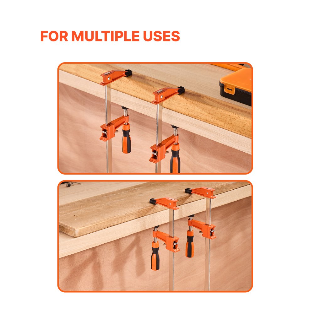 VEVOR Bar Clamps for Woodworking, 2-Pack 610 mm Opening, Lockable F-Clamp with 272 kg Load Limit, 63.5 mm Depth, Cast Iron and Carbon Steel, Easy to Use, Wood Clamps for Woodworking Metal Working