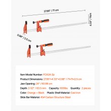 Bar Clamps for Woodworking 2-Pack 24 inch Opening Lockable F Clamp Cast Iron