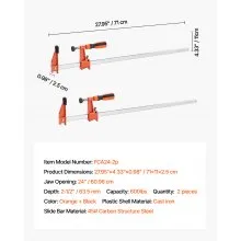 Bar Clamps for Woodworking 2-Pack 24 inch Opening Lockable F Clamp Cast Iron