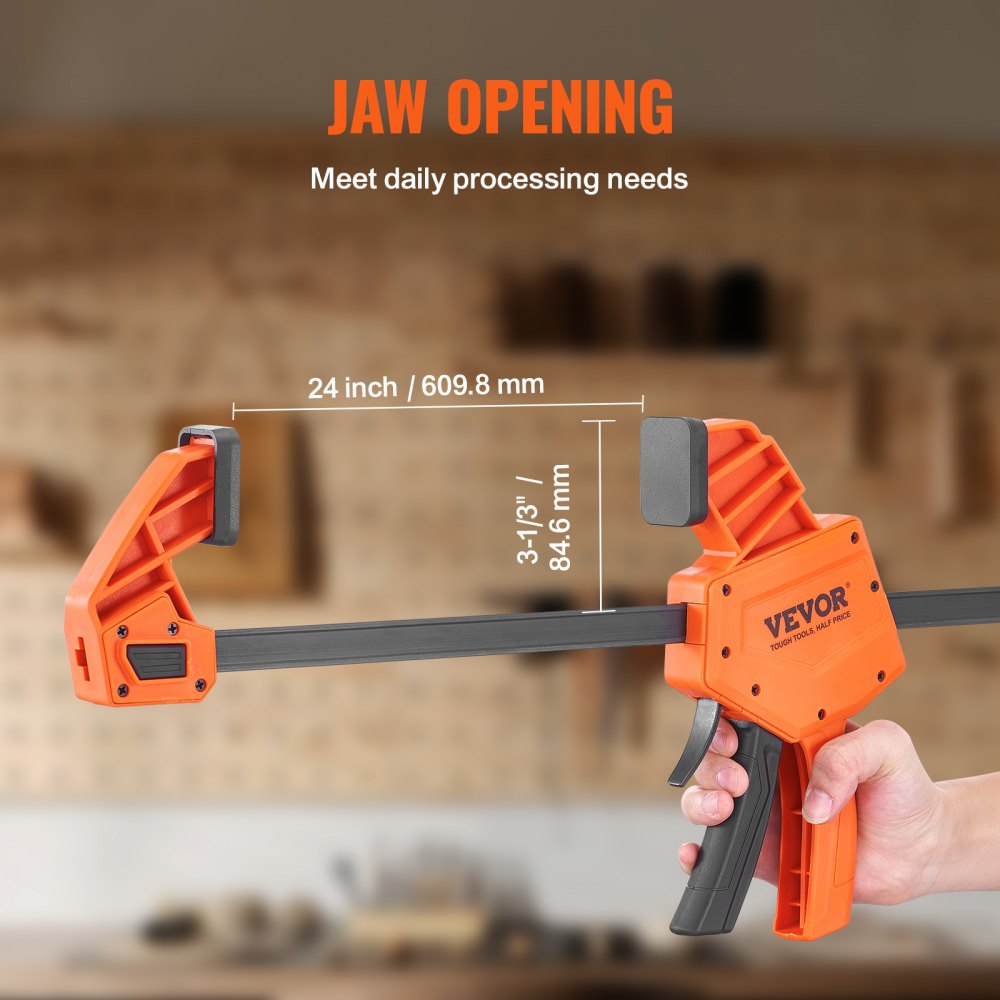 VEVOR Bar Clamps for Woodworking, 2-Pack 610mm  One-Handed Clamp/Spreader, Quick-Change F Clamp with 300 lbs Load Limit, High-strength Plastic and Carbon Steel, Wood Clamps for Woodworking Metal Working