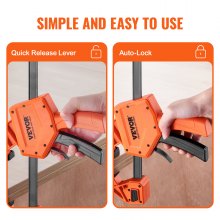 VEVOR Bar Clamps for Woodworking, 2-Pack 24" One-Handed Clamp/Spreader, Quick-Change F Clamp with 300 lbs Load Limit, High-strength Plastic and Carbon Steel, Wood Clamps for Woodworking Metal Working
