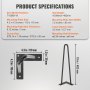 VEVOR 482.6MM Hairpin Furniture Legs, Metal Home DIY Projects for Nightstand, Coffee Table, Desk, 226.8KG Load Capacity with Rubber Floor Protectors, Metal Heavy Duty Sturdy Modern Table Legs, 4PCS