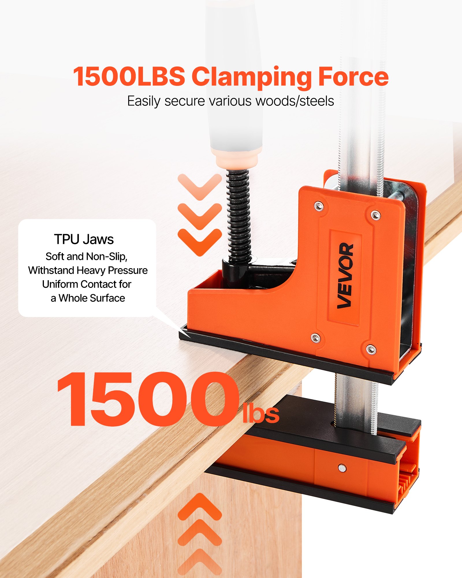 VEVOR Bar Clamps for Woodworking, 2-Pack 76.2 cm Parallel Clamp Set, F-Clamp with 680 kg Load Limit, Even Pressure, High-strength Plastic and Carbon Steel, for Woodworking Metal Working, Orange
